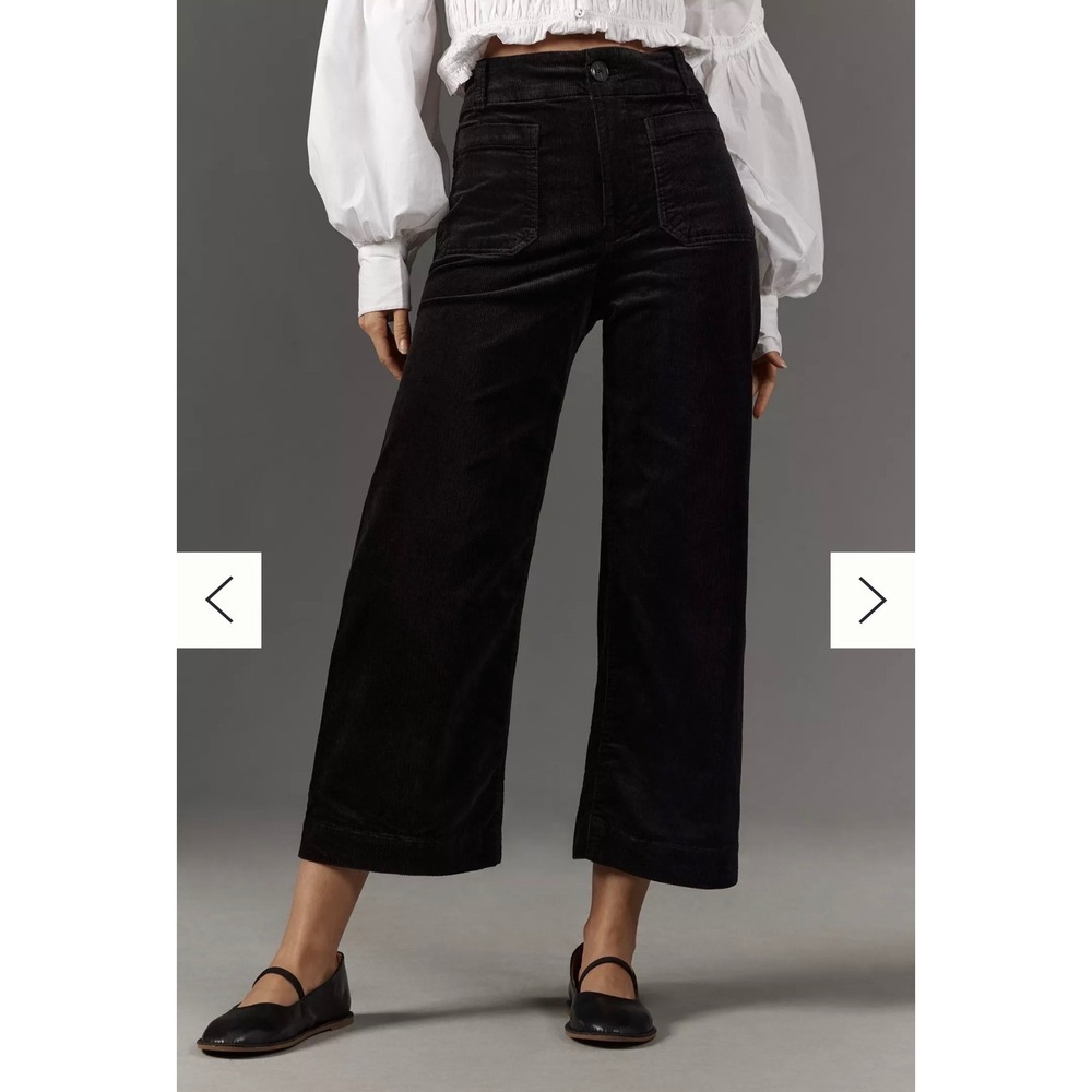Maeve Anthropologie Colette Wide Leg Cropped Corduroy Pants Black Sz 32 Cottage
